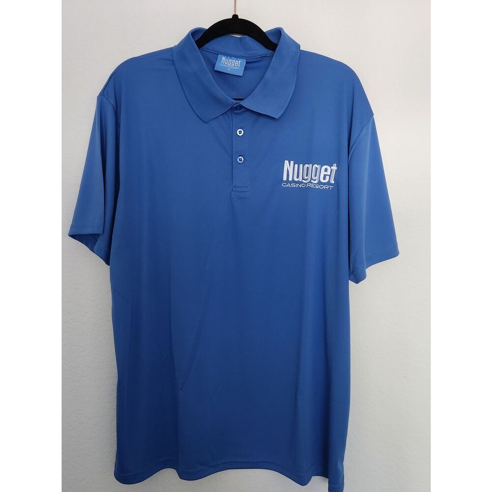 Nugget Casino Resort Mens Polo Short Sleeve Collard Shirt Light Blue Large NWOT